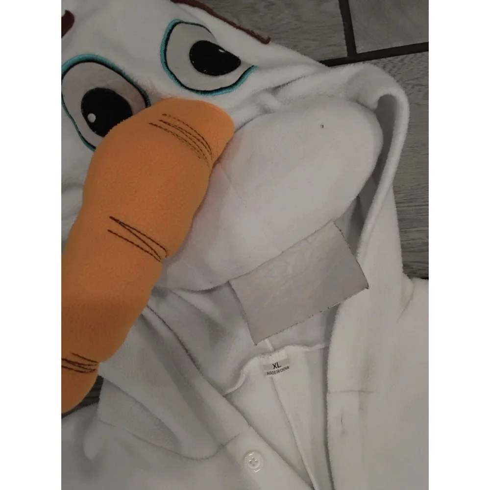 Olaf Like Snowman Costume Pajamas White Brown XL w/ Disney Olaf Figure